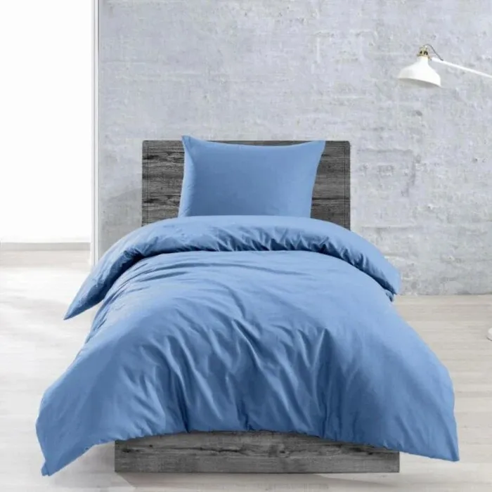 Lenjerie de pat bumbac satinat, Caressa Aqua, 1 persoana, albastru, set 3 piese