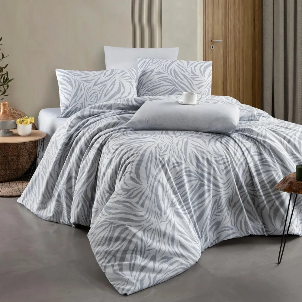 Lenjerie de pat bumbac, Zebra Grey, 2 persoane, gri, set 4 piese