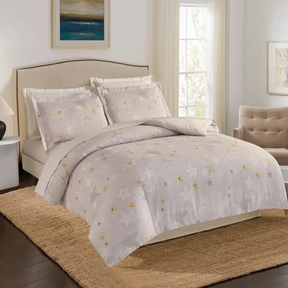 Lenjerie de pat Caressa CA0209A7, set 4 piese, multicolor, 2 persoane, poliester, 200x220cm, 240x260cm, 50x70cm