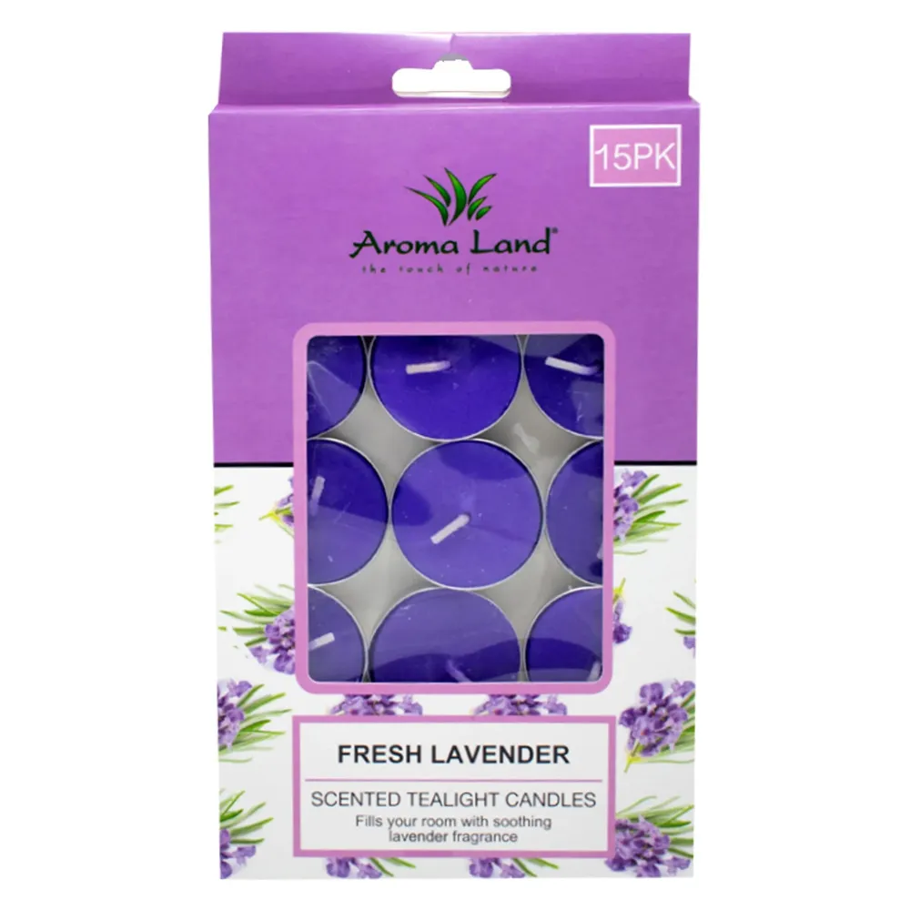 Lumanare parfumata tip pastila, Aroma Land, lavanda, set 15 bucati