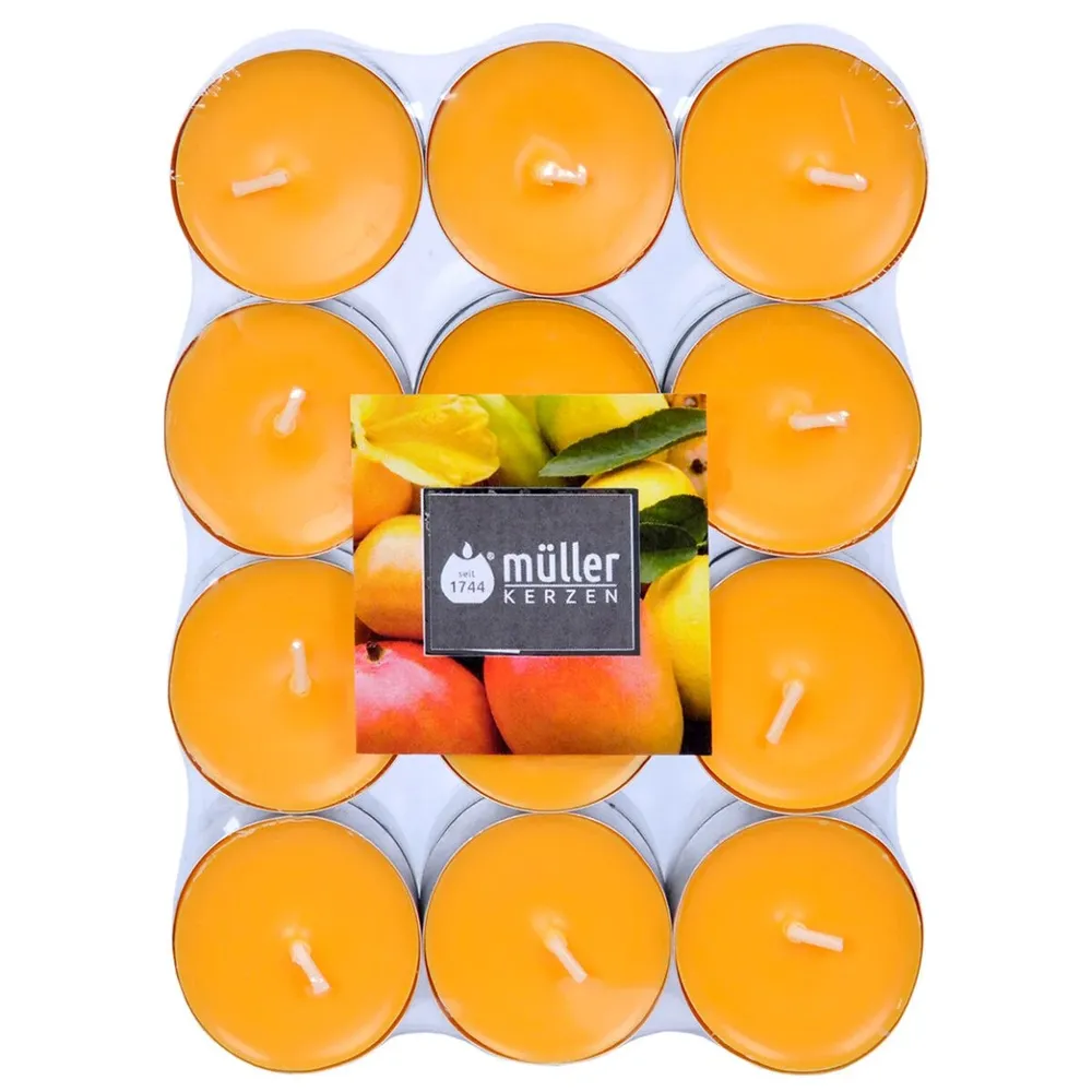 Lumanare parfumata tip pastila, timp ardere 4 ore, aroma fructe exotice, set 24 bucati