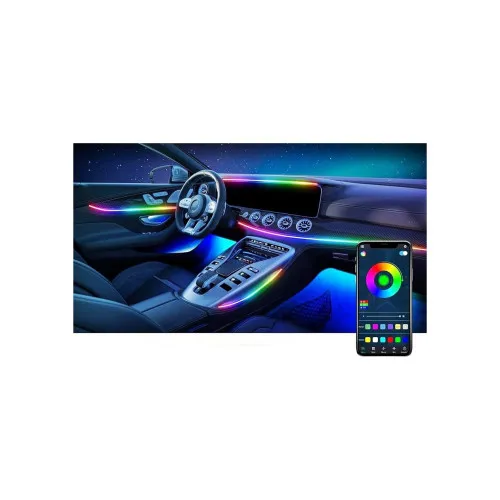 Lumini ambientale auto LED RGB Digital Magic Color 12V 18 piese cu aplicatie Bluetooth