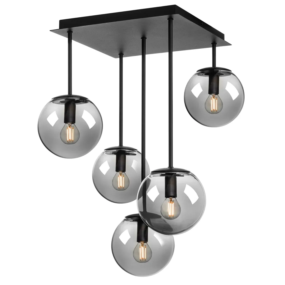 Lustra Boldy, 5 x E14, negru, fumuriu, 410x600mm