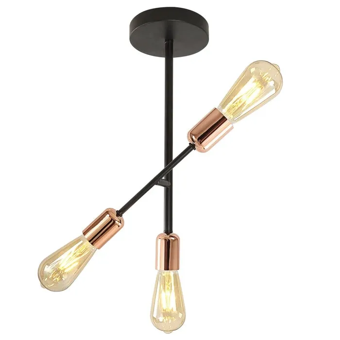 Lustra Straight KL103006, 3 x E27, cupru + negru, dimensiuni 29.5x10x45cm