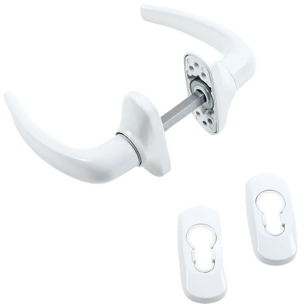 Maner cu rozeta ovala pentru usa, Univertis, PVC, aluminiu, alb, RAL 9016, 135.3 mm