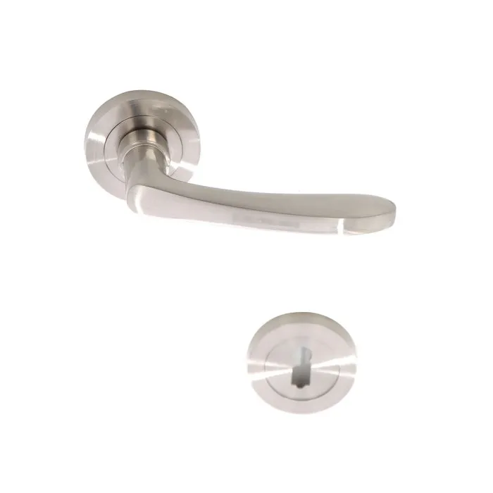 Maner cu rozeta rotunda pentru usa interior, BestImp H02, aliaj metalic, satin nichel, 135 x 55 mm