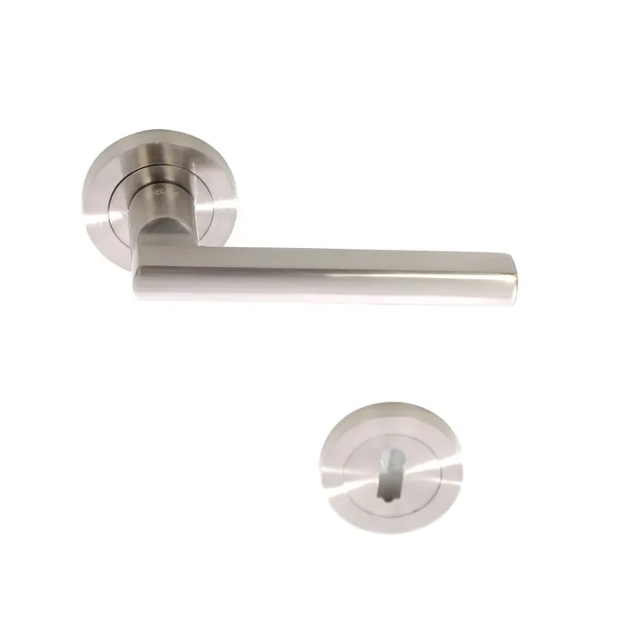 Maner cu rozeta rotunda pentru usa interior, BestImp H10, aliaj metalic, satin nichel, 135 x 55 mm