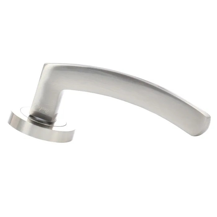 Maner cu rozeta rotunda pentru usa interior, BestImp H23, aliaj metalic, satin nichel, 135 x 55 mm