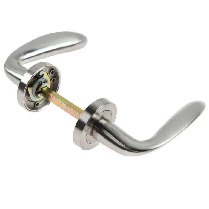Maner cu rozeta rotunda pentru usa interior, BestImp K81, aliaj metalic, satin nichel, 120 x 50 mm