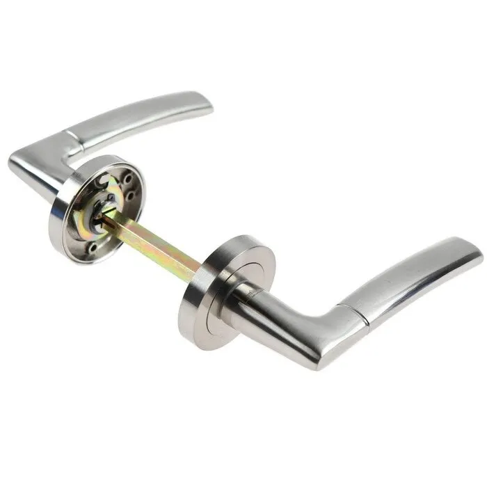 Maner cu rozeta rotunda pentru usa interior, BestImp K85, aliaj metalic, satin nichel, 120 x 50 mm