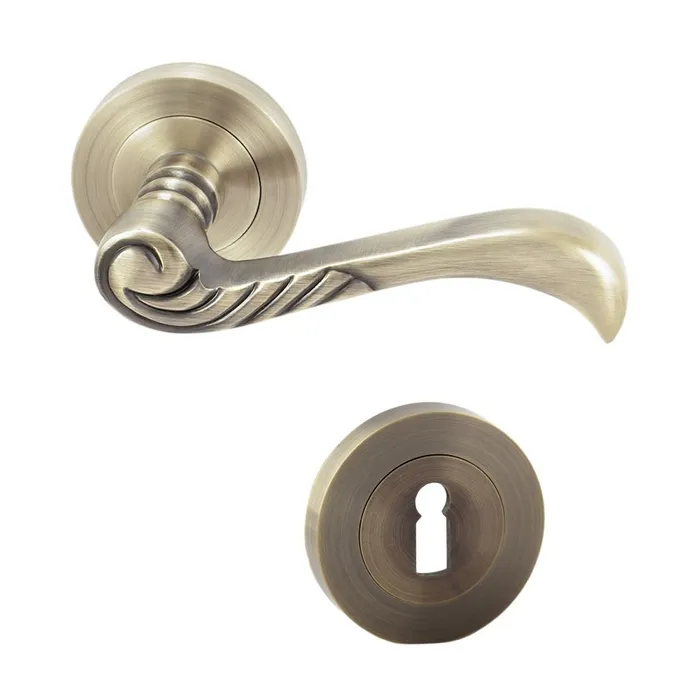 Maner cu rozeta rotunda pentru usa lemn, Aleppo Gato BB(K) RR55AB, zamac, antic bronz, 115 x 55 mm