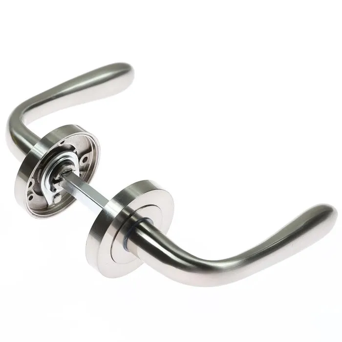 Maner cu rozeta rotunda pentru usa lemn, Anda Gato BB(K) RR55 SN, zamac, satin nichel, 130 x 55 mm