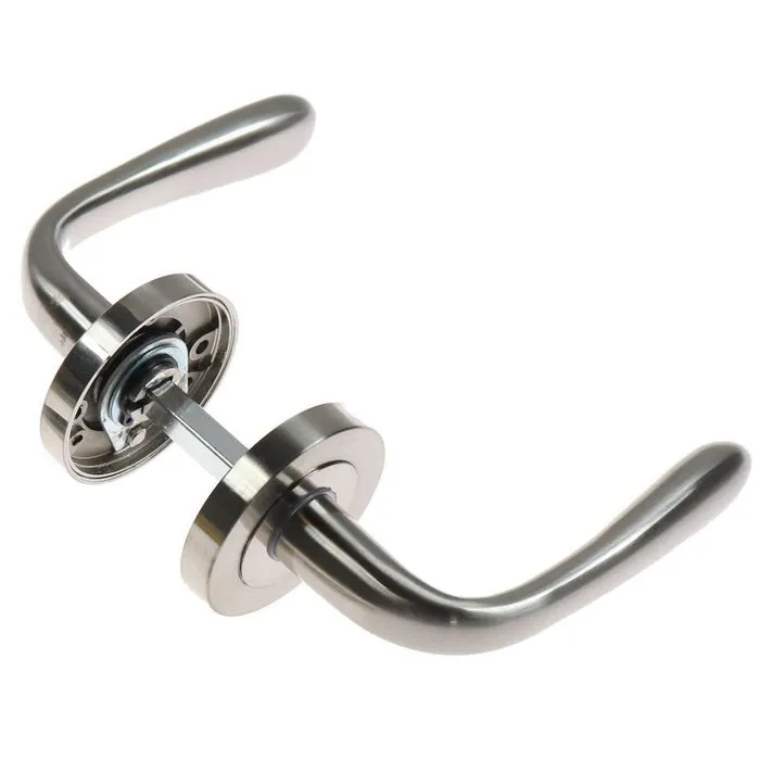 Maner cu rozeta rotunda pentru usa lemn, Anda Gato PZ(Y) RR55, zamac, argintiu, 120 x 55 mm
