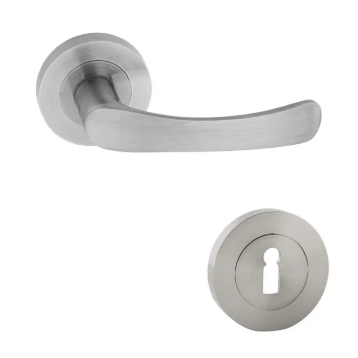 Maner cu rozeta rotunda pentru usa lemn, Sydney Gato BB(K) RR55SN, zamac, satin nichel, 115 x 55 mm
