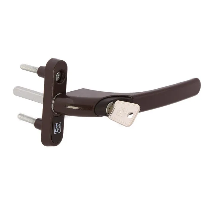 Maner pentru fereastra, aluminiu, maro, cu cheie, 170 mm