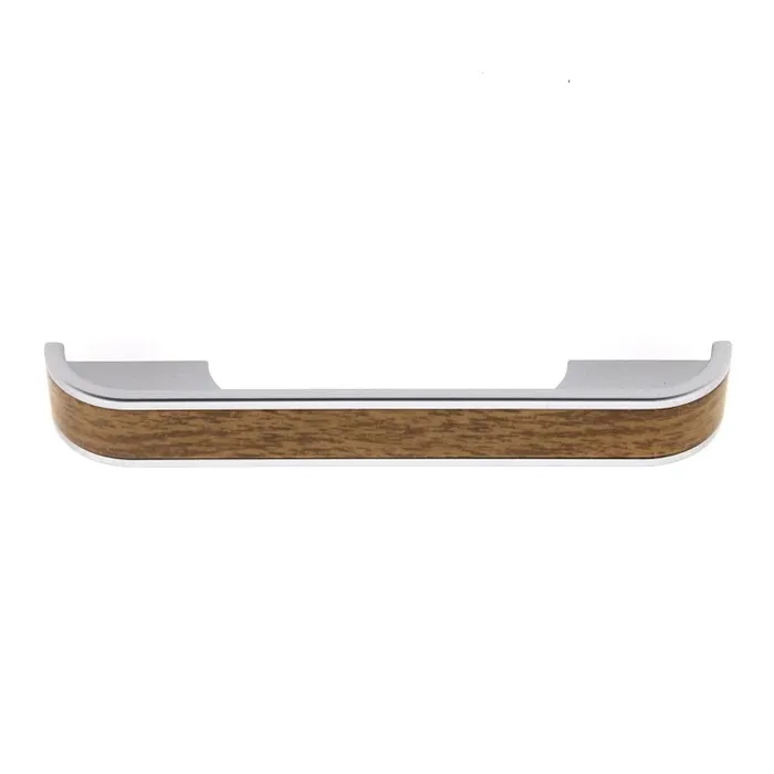 Maner pentru mobila, din plastic, finisaj crom satinat + stejar, M 489.93.152, M4 x 128 mm