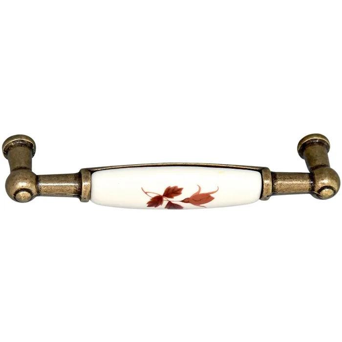 Maner pentru mobila, metalic, cu portelan, cu model floral, finisaj alamit antic, M 485.77.101, M4 x 96 mm