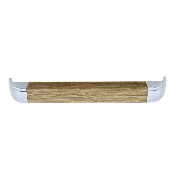 Maner pentru mobila, plastic, finisaj crom satinat + stejar, M 489.88.146, M4 x 128 mm