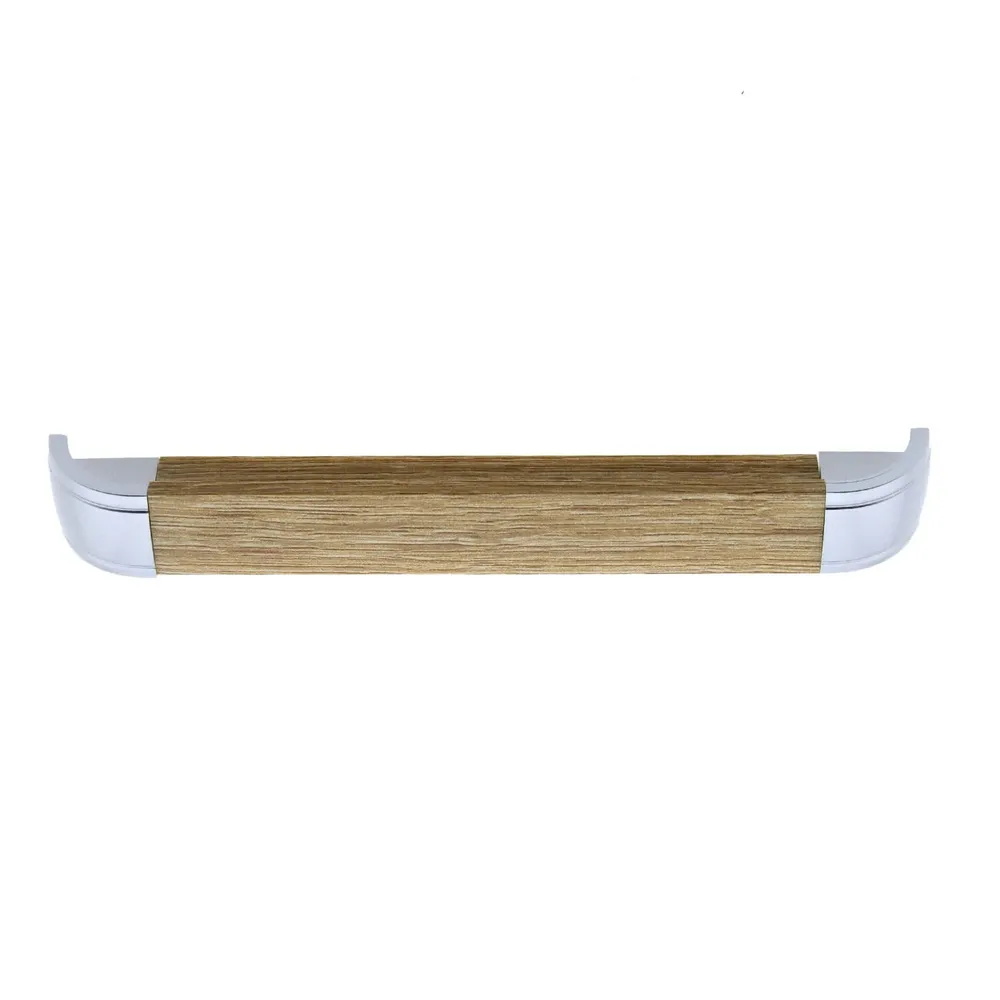 Maner pentru mobila, plastic, finisaj crom satinat + stejar, M 489.88.146, M4 x 128 mm