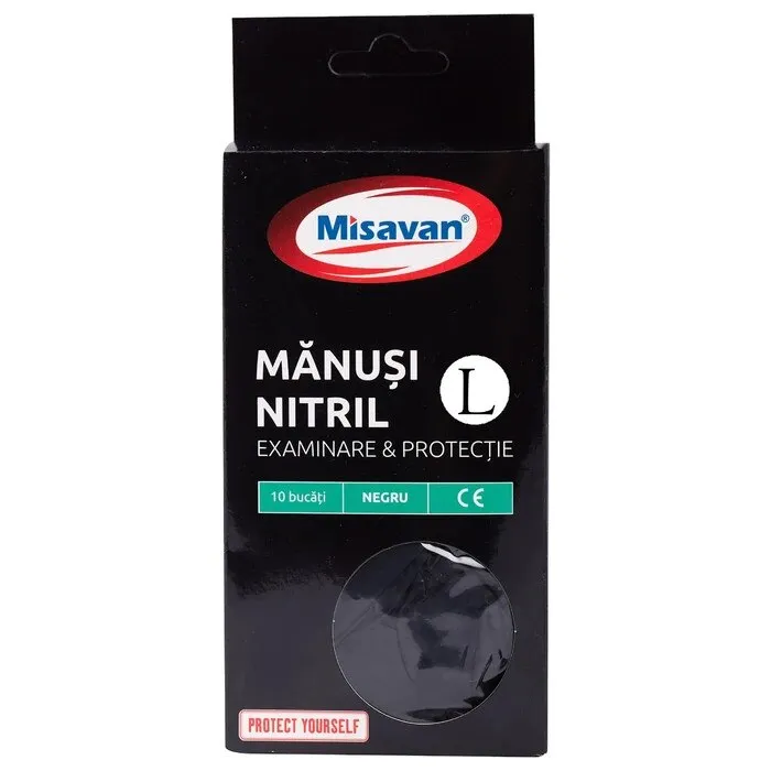 Manusi de protectie nitril Misavan, set 10 buc, negru, marimea L
