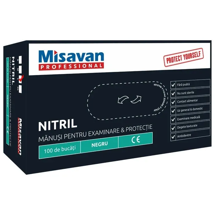 Manusi de protectie unica folosinta Misavan, nitril, 100 buc, negru, marimea L