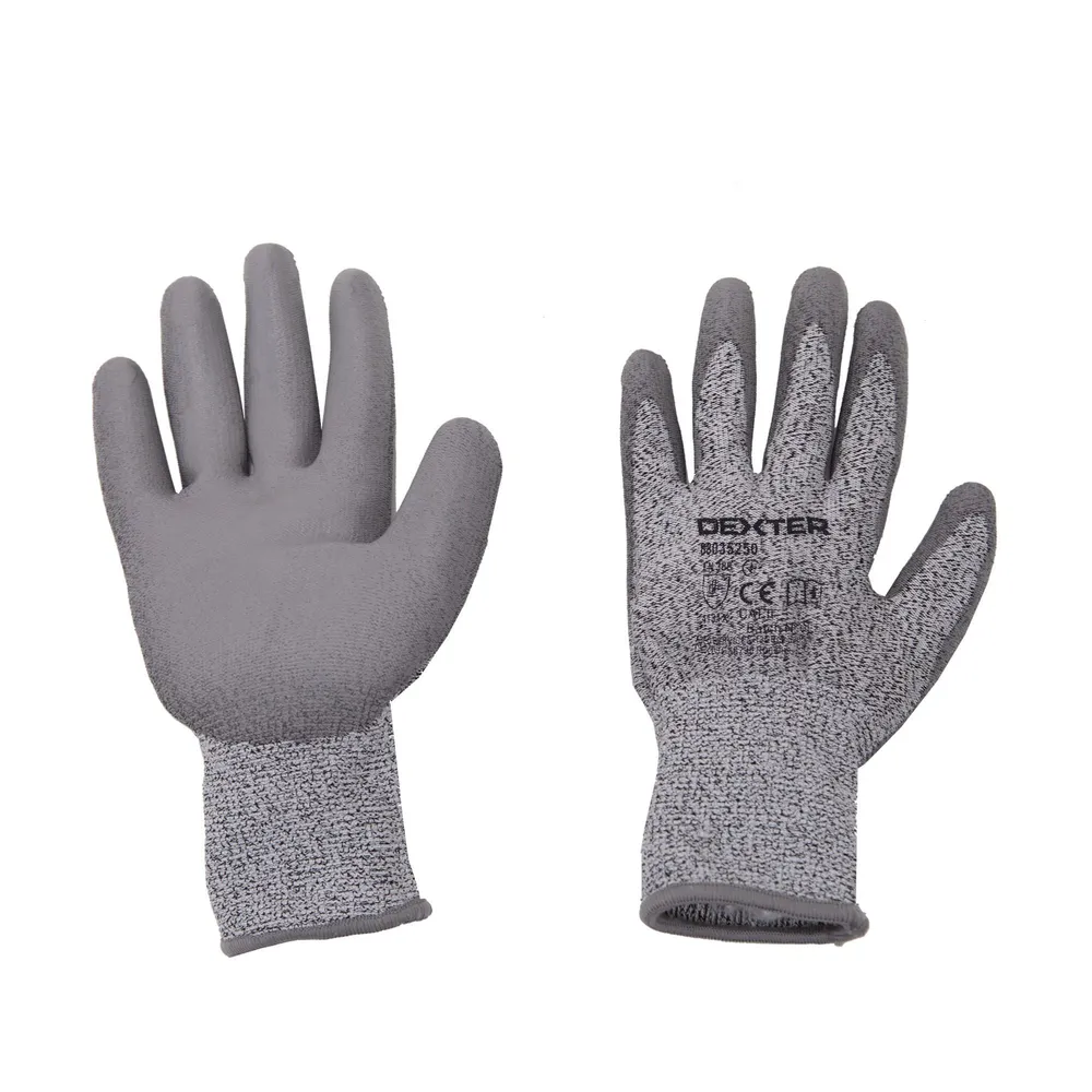 Manusi protectie, anti-taiere, Dexter, poliuretan, marimea 10 (XL), gri