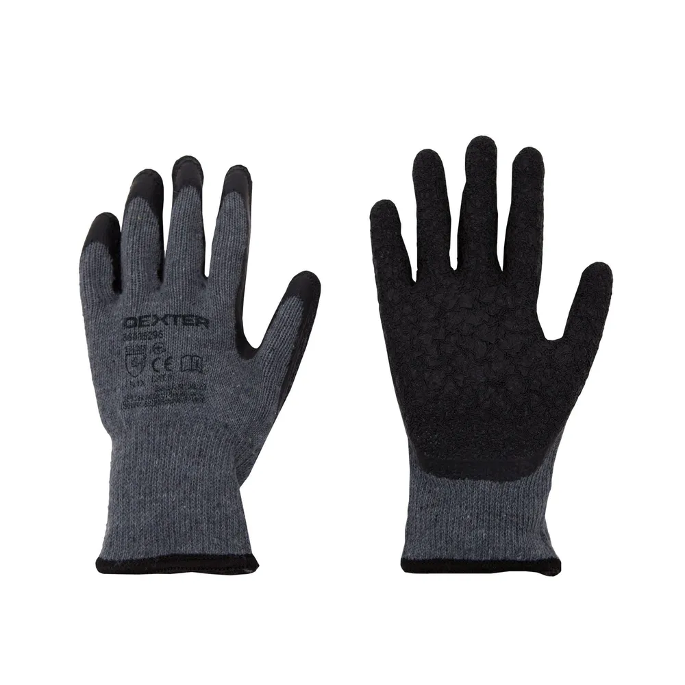 Manusi protectie Dexter, bumbac+latex, marimea 10 (XL), gri/negru