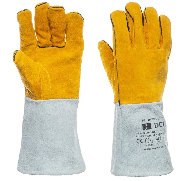 Manusi sudura DCT Duo, piele vita, alb + galben, marimea L
