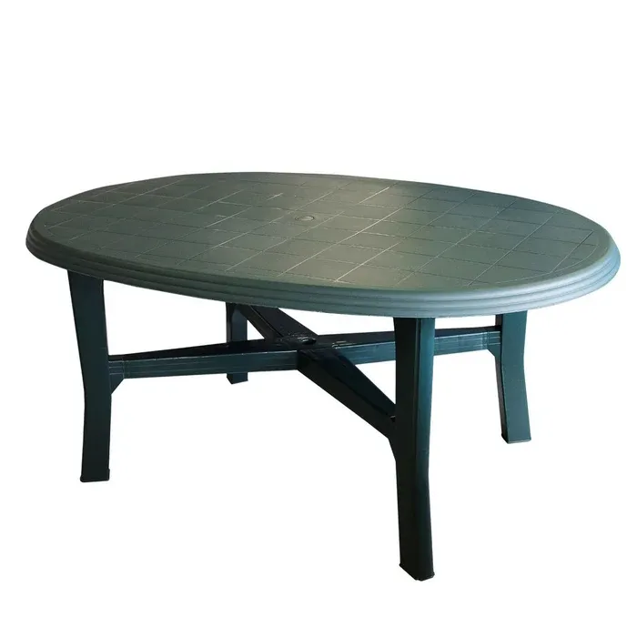 Masa fixa pentru gradina DacEnergy©, plastic, ovala, 6 persoane, 165 x 110 x 72 cm, verde