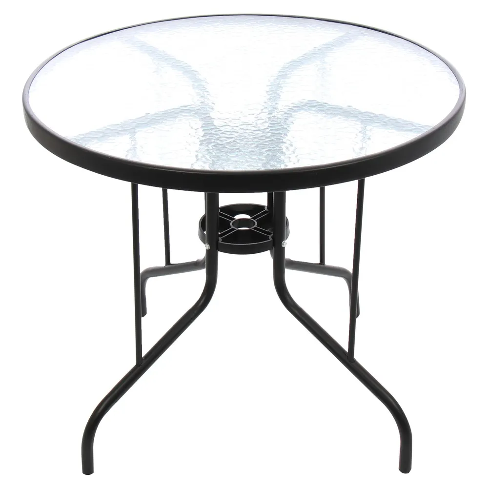Masa fixa pentru gradina, metal si sticla, rotunda, 4 persoane, 80 x 70 cm