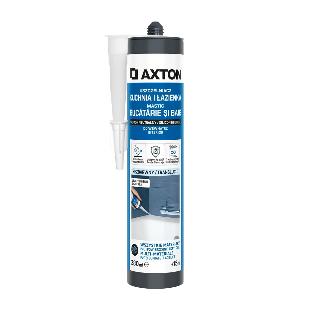 Mastic acetic Axton pentru baie si bucatarie, alb 280 ml