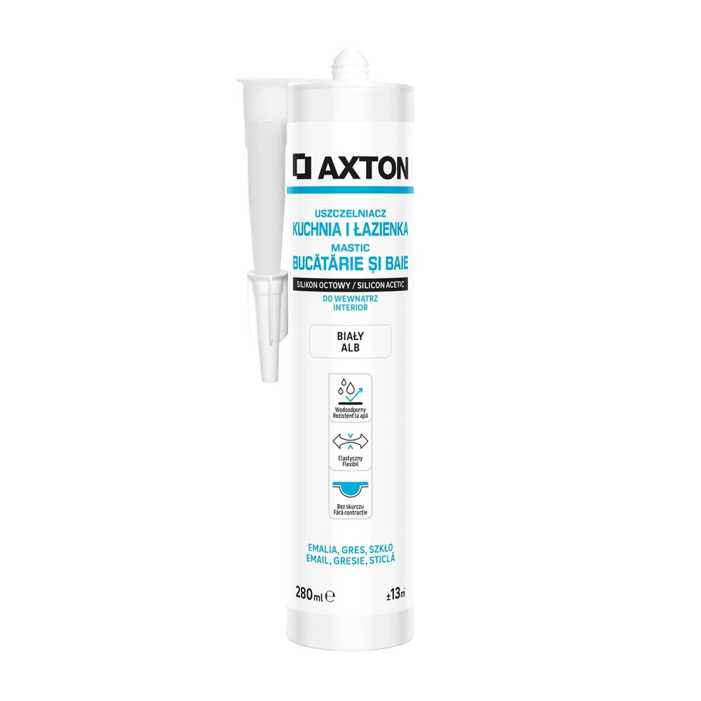 Mastic acetic Axton, pentru baie si bucatarie, alb 280 ml