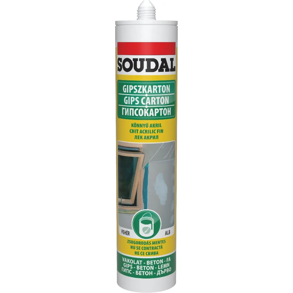 Mastic acril fin, pentru gips-carton, Soudal, alb, 280 ml