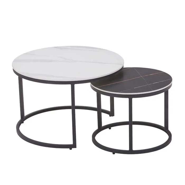 Masuta cafea KLY-10, rotunda, alb + negru, 70 x 70 x 44 cm, set 2 bucati, 1C