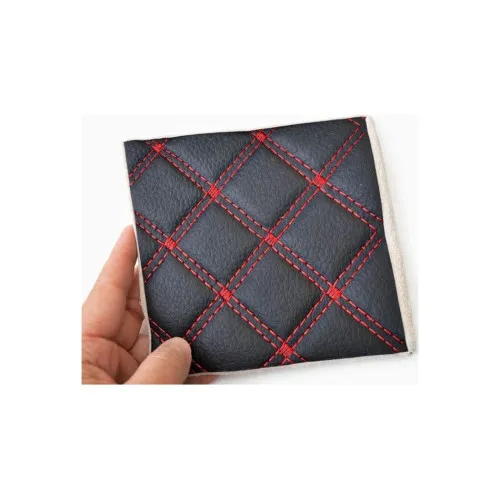 Material imitatie piele matlasata model romb negru cusatura rosie tapiterie auto 1.5 x 1 m