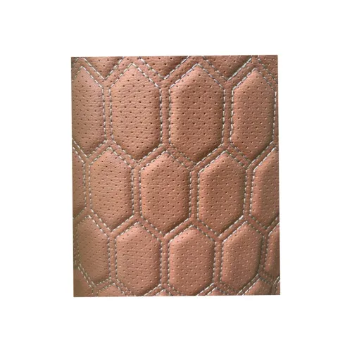Material imitatie piele tapiterie hexagon cu gaurele maro/cusatura gri