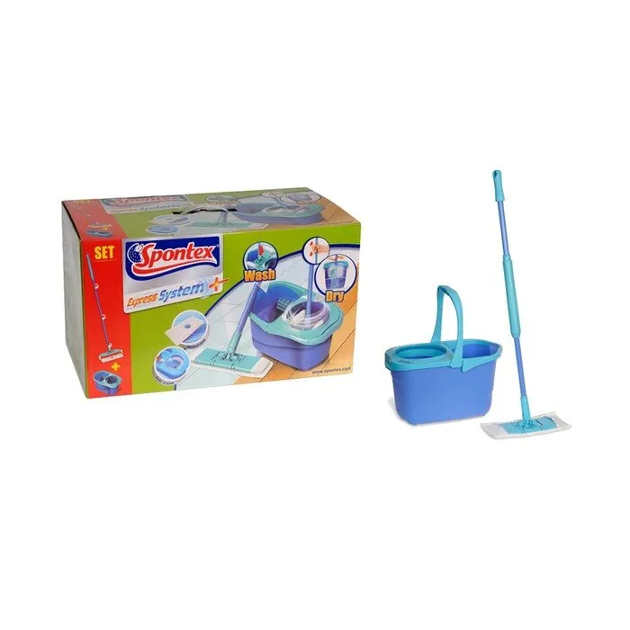 Mop plat microfibra Express System Spontex + coada cu sistem stoarcere 360 + galeata + separator apa