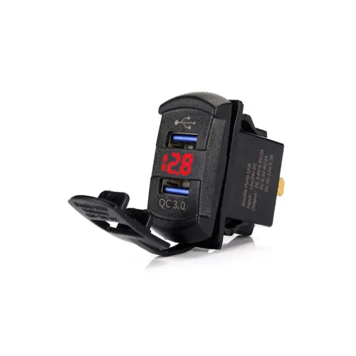 Mufa bord incarcator USB QC3.0 cu voltmetru 12-24V