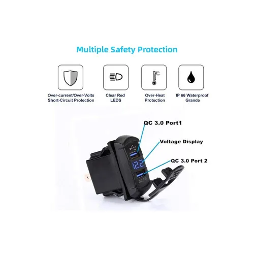 Mufa bord incarcator USB QC3.0 cu voltmetru 12-24V — imaginea 3