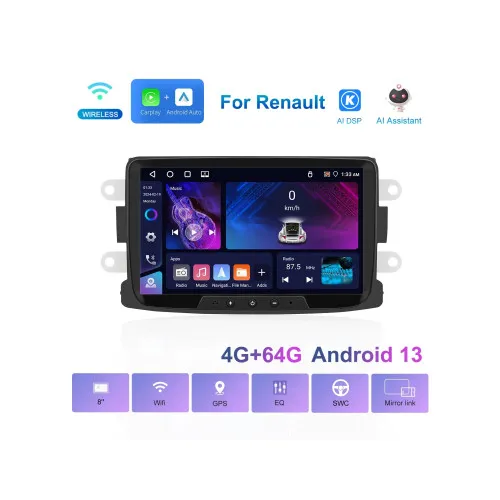 Navigatie Android 8 inch 4GB+64GB CarPlay Android Auto compatibila Dacia Duster,Sandero — imaginea 6