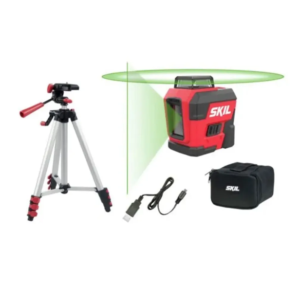 Nivela cu laser, cu linii in cruce, lumina verde, Skil MT1E1961DA, cu autonivelare, 30 m, cu stativ