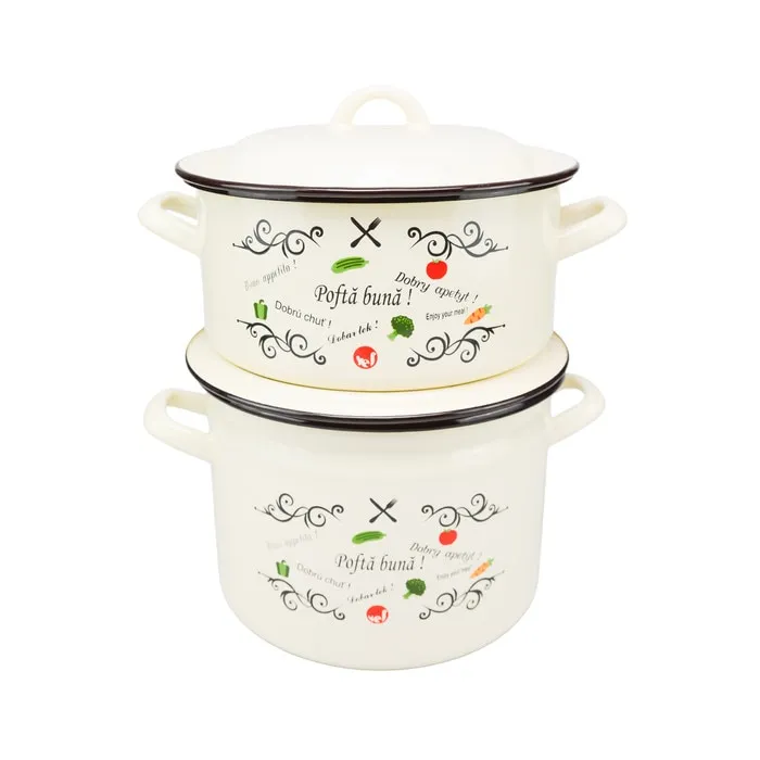 Oala + cratita Pofta Buna, email, cu capac, crem, 22 cm, set 4 piese