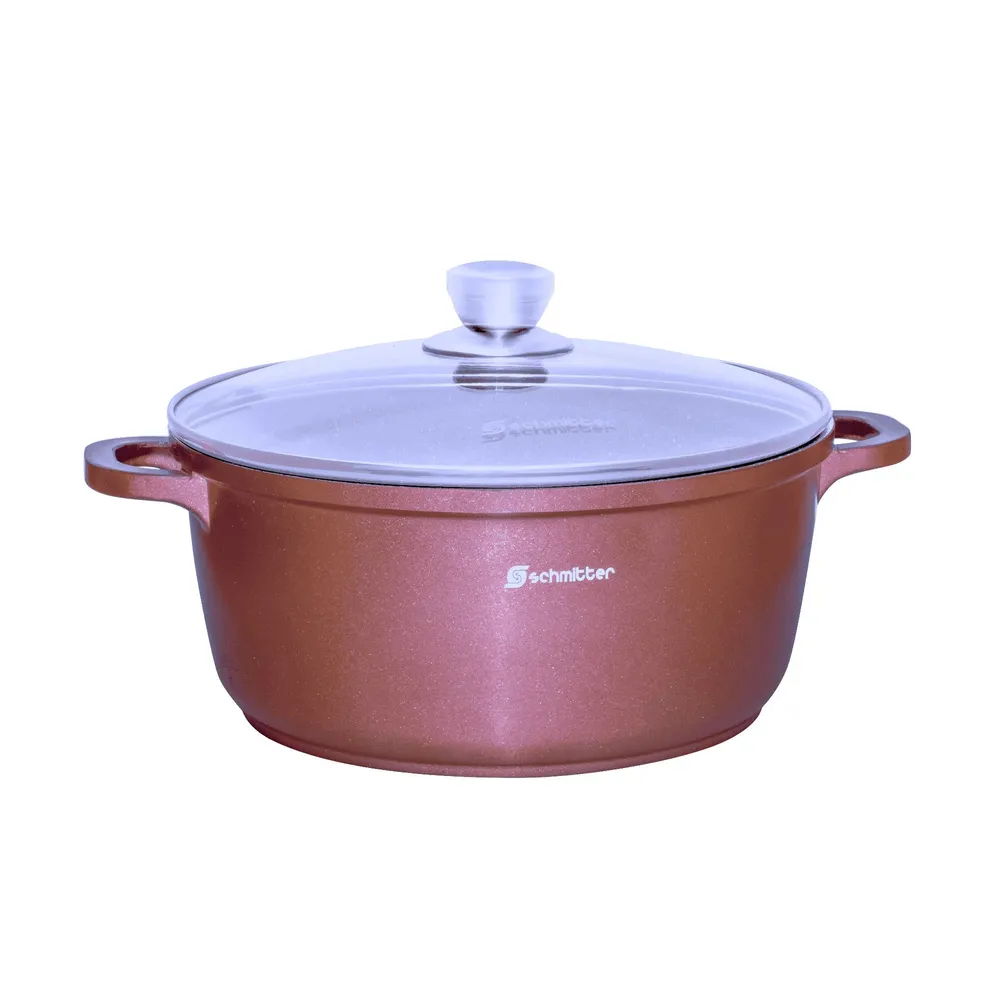 Oala Schmitter, cu capac, aluminiu turnat, interior ceramic, maro, 6 L, 28 cm