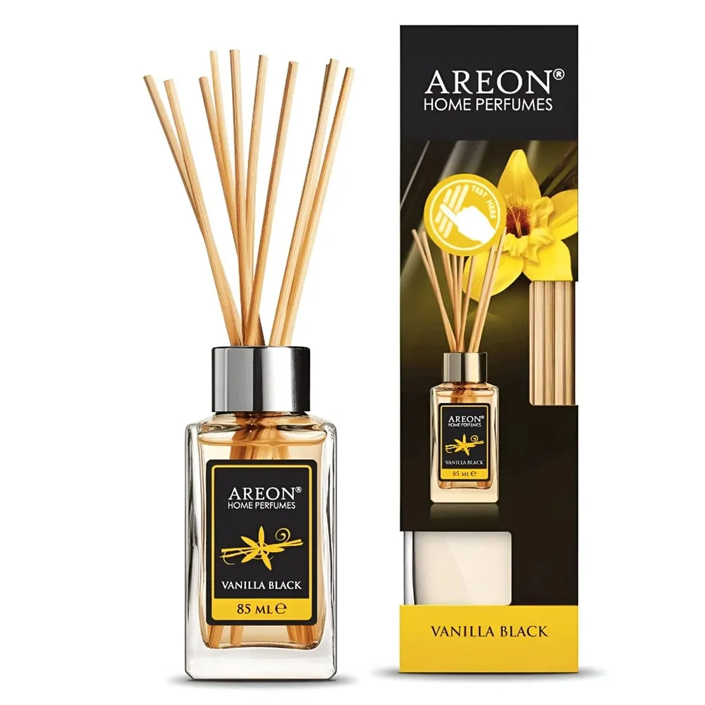 Odorizant camera cu betisoare, Areon, Vanilla Black, vanilie + mosc, 85 ml