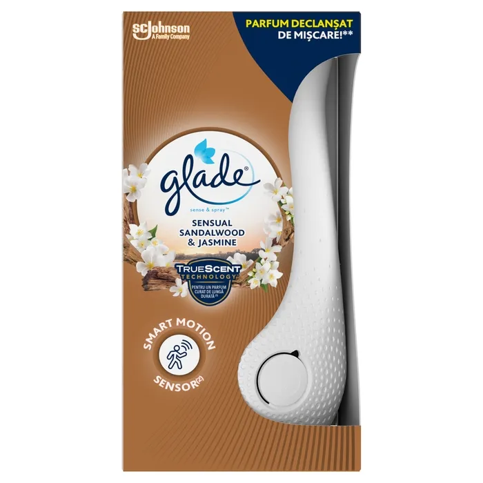 Odorizant camera Glade sense and spray, aparat, sensual sandalwood and jasmine, 18 ml