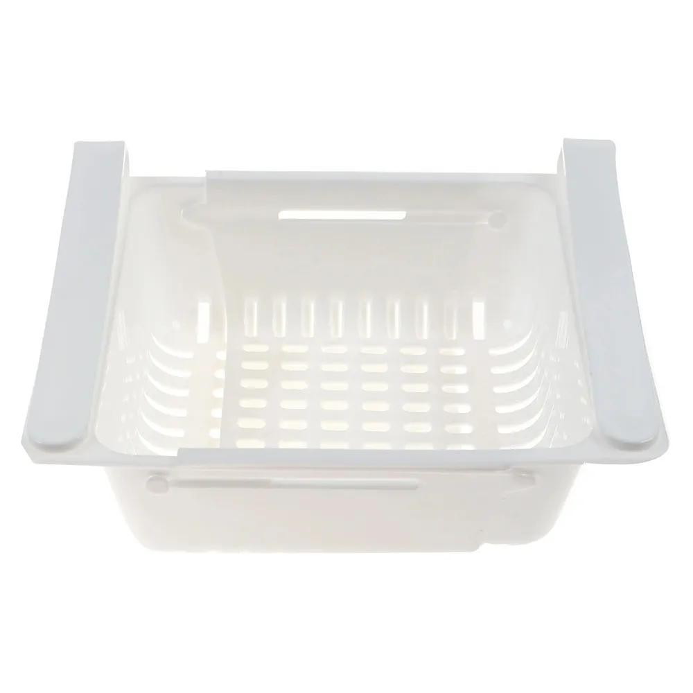 Organizator pentru frigider extensibil, plastic alb, 28x15.5x6cm