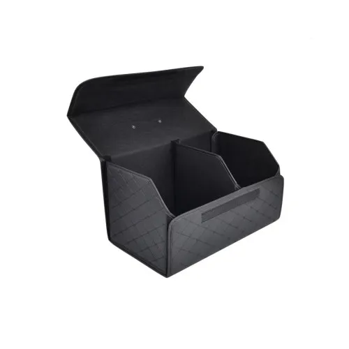 Organizator portbagaj auto Premium din piele ecologica negru cu cusatura neagra 55x30x30 cm — imaginea 3