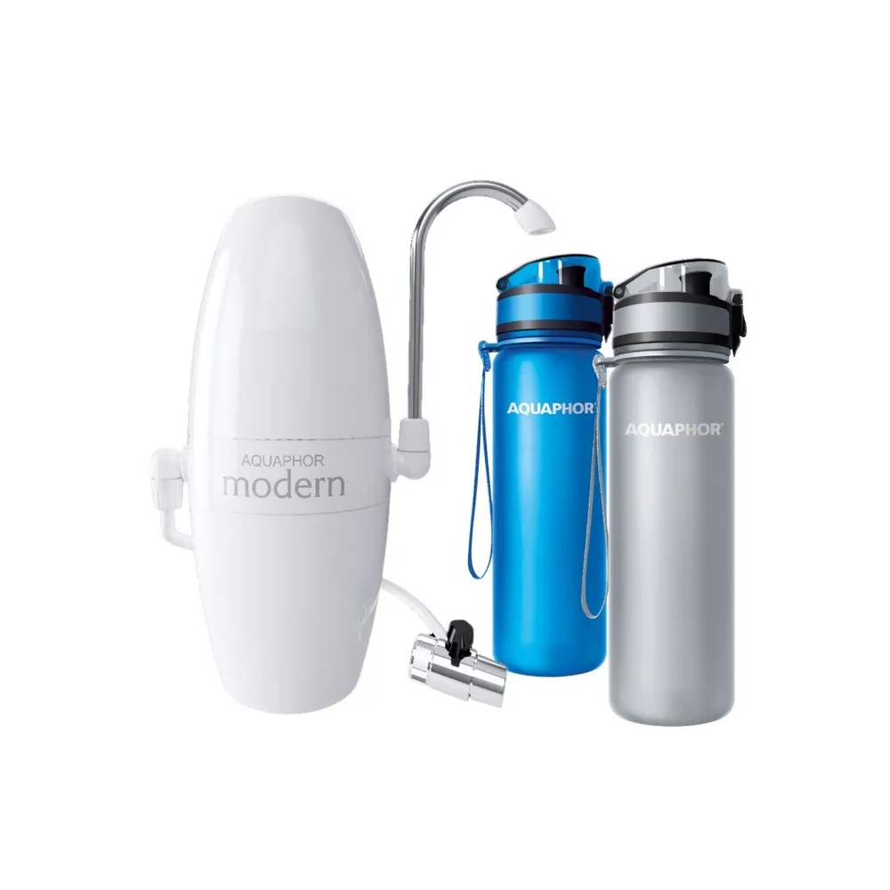 Pachet filtru apa potabila, la robinet, Aquaphor Modern 2 + 2 sticle filtrante Aquaphor City