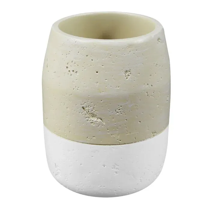 Pahar baie pentru igiena personala, Flinstone BPO-1578C, polirasina, alb + crem, 8 x 10.5 cm