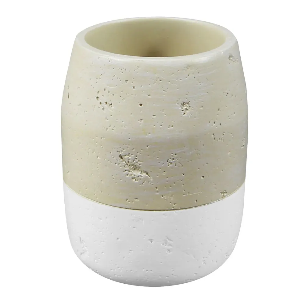 Pahar baie pentru igiena personala, Flinstone BPO-1578C, polirasina, alb + crem, 8 x 10.5 cm